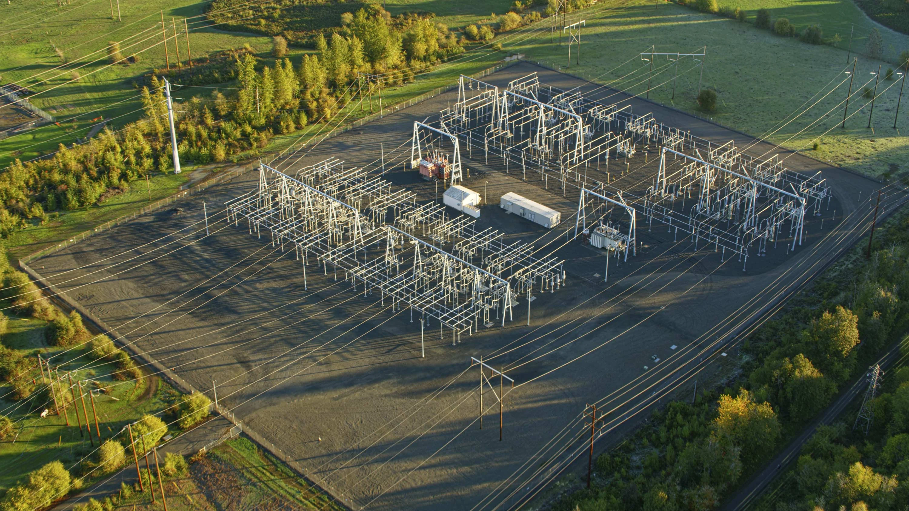 Industrial electrical substation with transformers and power infrastructure